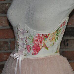 New Reversible Back & Front Lace-up Corset Belt, Floral & Upcycled Velvet XS